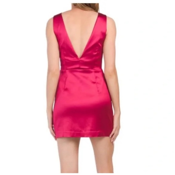 HOUSE OF HARLOW 1960 Hot Pink Mini Satin Dress‎ V Plunge Back Slit Size 10 Party - Picture 4 of 11